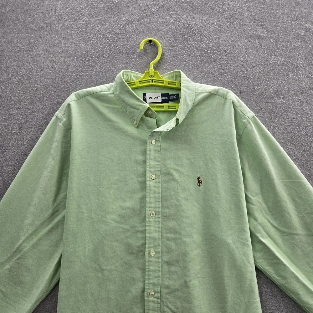 Ralph Lauren Men Button Up Shirt 18 Green Embroidered Classic
